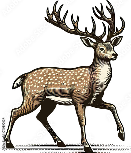 a deer with big horn, vector illustration isolated on a transparent background