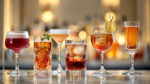 Sleek cocktail glasses set against a backdrop of subdued elegance, each glass a testament to the art of mixology, AI Generative