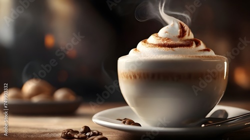Creamy cappuccino with stunning latte art. A delightful pick-me-up for any coffee break.