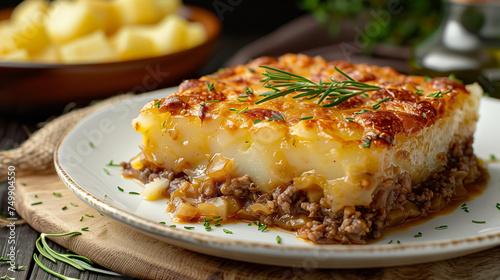 Hachis parmentier, spécialité régionale de France, recette traditionnelle faite maison de purée et de hachis de viande