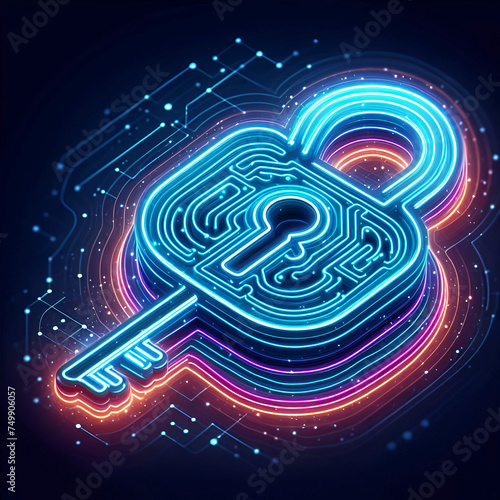 Cyber security, digital data protection with a locker, passkey, lock,nkey, fingerprint,ai generated. Digital lock network security technology information.