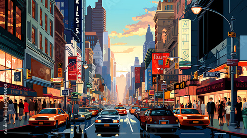 A vector image of a bustling city street.