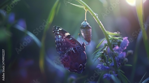Showcase the delicate beauty of a butterfly emerging from its chrysalis