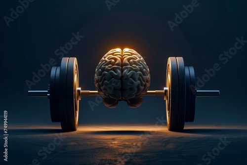 A powerful visual metaphor of the brain as strong and resilient, symbolized by its integration with dumbbells