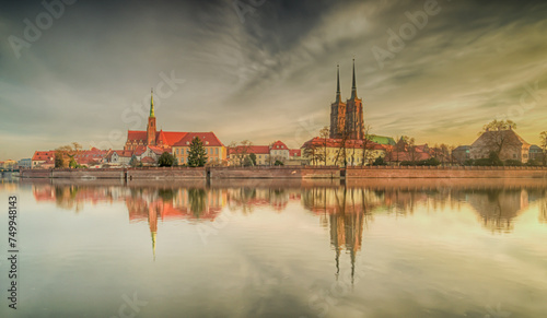 Ostrow Tumski in Wroclaw after sunrise.