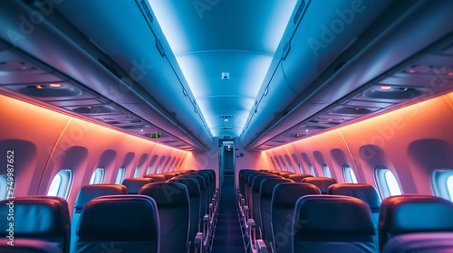 interior of an airplane - a cabin inside a commercial airline aircraft
