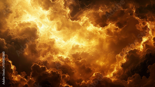 Fire clouds and lightnings, concept of Earth forming