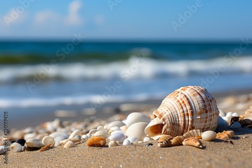 High-quality aerial view of beautiful seashell on sandy beach landscape