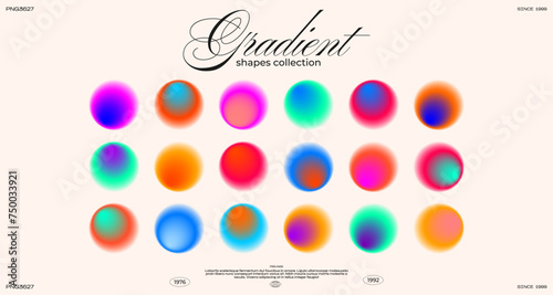 Set of round gradients. Vector set of liquid circles,abstract bright sphere. Positive aura energy with blurry circles. Vector collection of shapes in y2k style