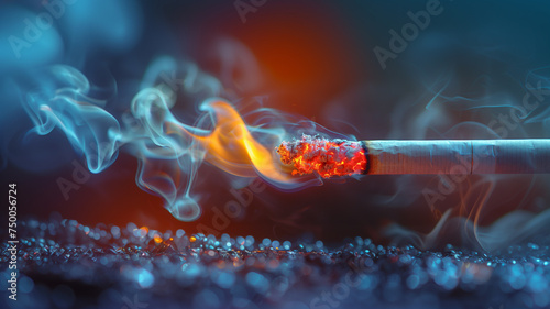 World No Tobacco Day, smoking control,a brightly burning cigarette set on fire, tobacco smoke spreading