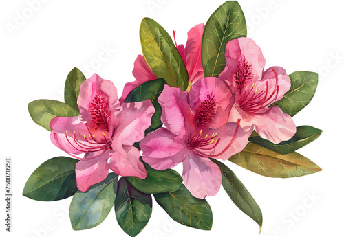 Rhododendron Flowers watercolor illustration painting botanical art.