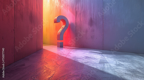 Question mark on wall in pastel room: who, what and why ?