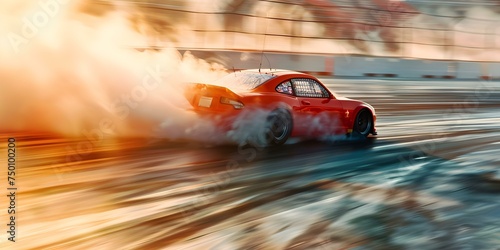 Smoke billows from race car drifting around speed track. Concept Racing, Drifting, Speed Track, Smoke, Stunning Visuals