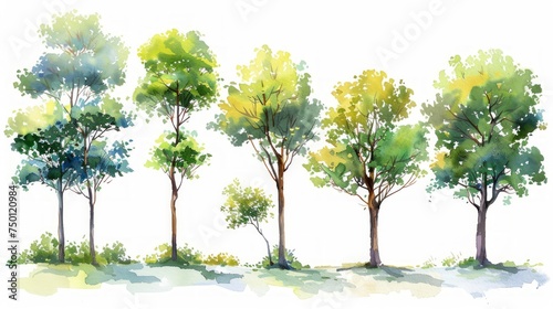 Isolated Watercolor Trees Side View for Landscape Planning Generative AI