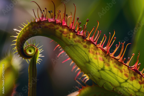 A close-up photograph of a carnivorous plant with menacing tendrils, ready to ensnare its prey