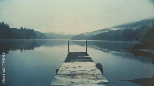 vintage photos of a small dock from the past evoke an old-fashioned charm, mysterious, with tranquil colors that harken back to Polaroid images.