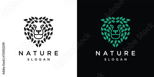 simple nature tiger logo design. tiger vector logo with leaves 