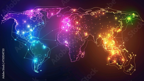 Illuminated World Map on Dark Background