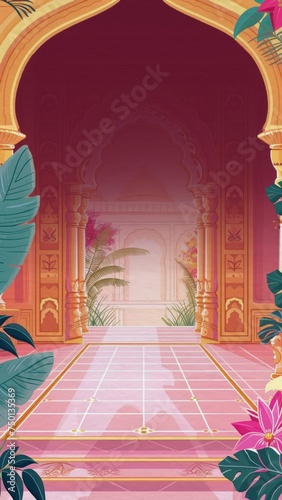 traditional indian arch, colorful vibrant design, wedding and invitations