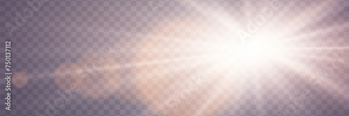 Sunlight special lens flare light effects. Glare of rays and light. On a transparent background.