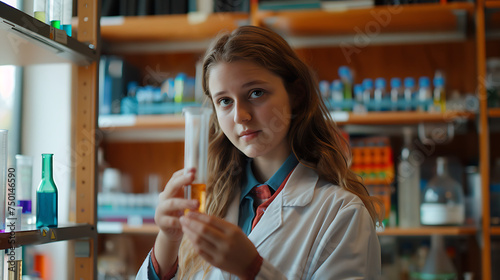 Cientista jovem em laboratório Concentração máxima com microscópio e equipamentos científicos ao redor