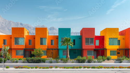Row of Multi-Colored Buildings With Palm Trees