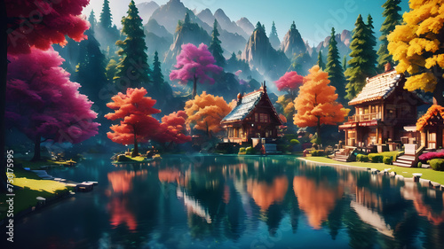 Step into a pixelated wonderland where the world is composed of vibrant, blocky pixels. Each element, from trees to animals, is a burst of color in this digital-inspired landscape
