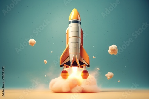 3d model of cartoon rocket launching.