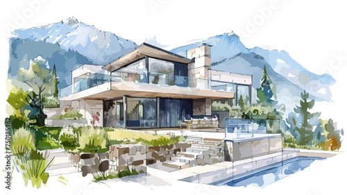 Luxus Villa Berge Architektur Schweiz Österreich Gebäude Immobilie Vektor