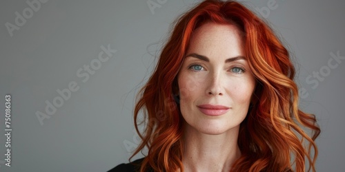 beautiful middle-aged woman with red hair close-up portrait Generative AI