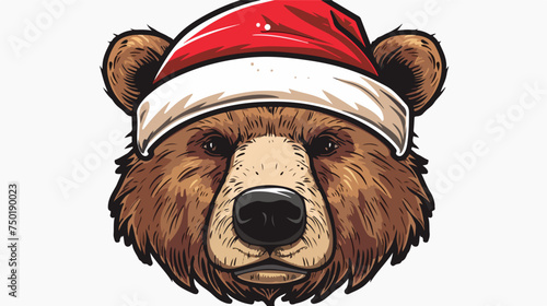 Christmas bear face cartoon isolated on white backgr
