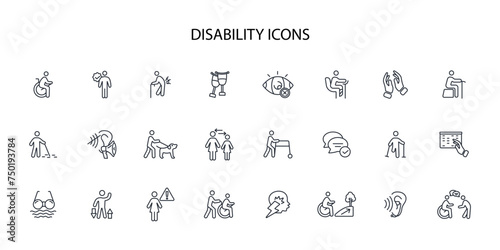 Disability icon set.vector.Editable stroke.linear style sign for use web design,logo.Symbol illustration.