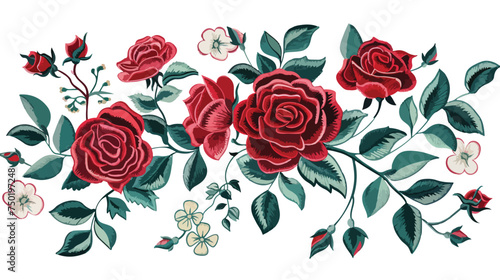Embroidery floral native pattern with roses. Vector
