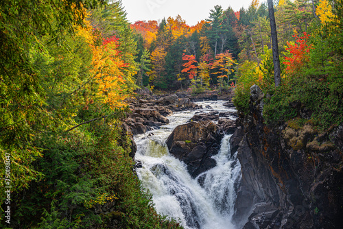 Dorwin Chute, Canada: Oct. 25 2021: Colorful autumn scenery view of Dorwin Chute in Quebec