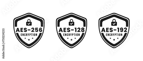 AES256 AES192 AES128 label or sign vector isolated. Best AES256 logo for apps, websites, and design elements about AES256 AES192 or AES128