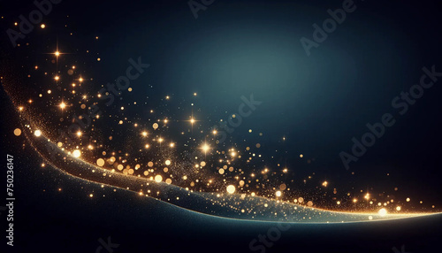 Starry night floating gold sparkles on dark navy background