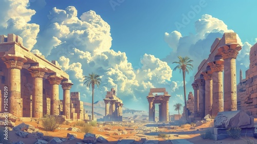 Historical abstract ancient ruins scene for cultural heritage and educational products.