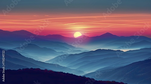 Peaceful abstract sunrise in the mountains, setting a tranquil scene for outdoor gear.