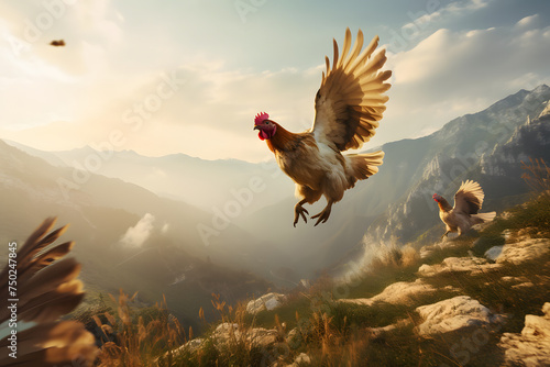 Chickens in the wild, chickens running around in the wild, chicken in the wilderness