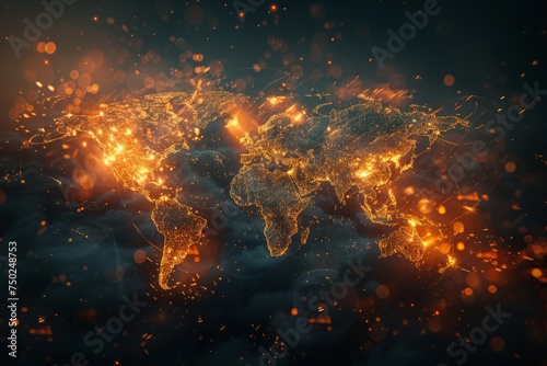 Illuminated World Map in Darkness