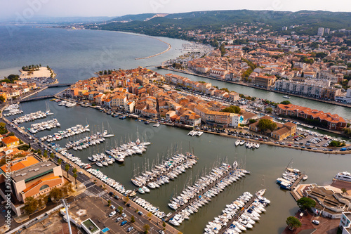 Drone view of the administrative center of the city of Martigues, located on the Mediterranean coast, in the south-east of ..France