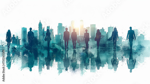 abstract watercolor background with peoples in a row