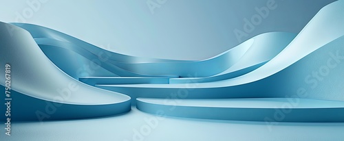 Abstract minimalistic blue curved shapes creating a fluid and modern background.