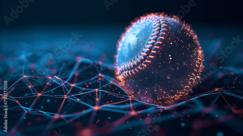 futuristic baseball in glossy material with analytics hud details isolated on black background. generative ai