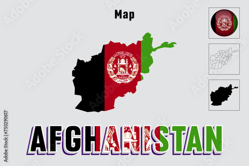 Afghanistan map on Afghanistan flag drawing