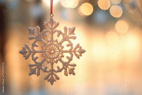 Close-up of a vintage snowflake ornament.