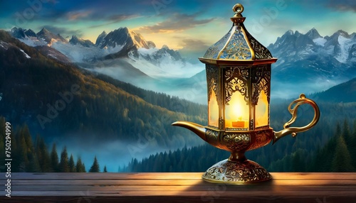 The lantern of the grants wishes true in classic aladdin story style, mixed digital illustrator