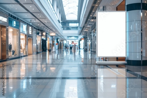 Blank billboard. Roll up mockup poster stand in an shopping center or mall environment as wide banner design with blank empty copy space area
