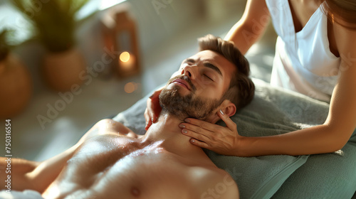 Masseur doing back massage on man's body in the spa salon. Beauty treatment concept. male getting a massage in a modern salon