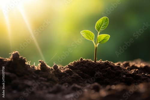 Showing financial developments and business growth with a growing tree on a coin. Planting seedling growing step in garden with sunshine. Concept of business growth, profit, Growth Financial 